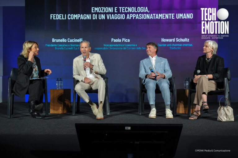 Paola Pica, Deputy editor of Economia and head of L’Innovazione, Corriere della Sera, Howard Schultz, Founder and chairman emeritus Starbucks and Brunello Cucinelli, Executive president and director of Brunello Cucinelli S.p.A